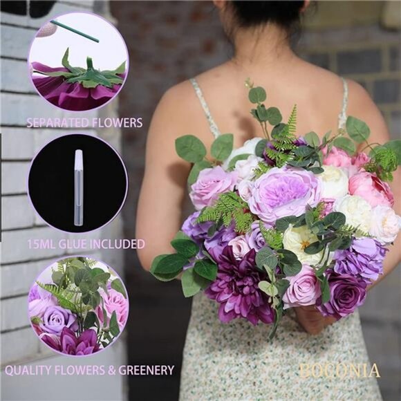 Artificial 26pcs Silk Flowers and 24pcs Greenery Set Faux Flowers Bulk - Picture 5 of 7